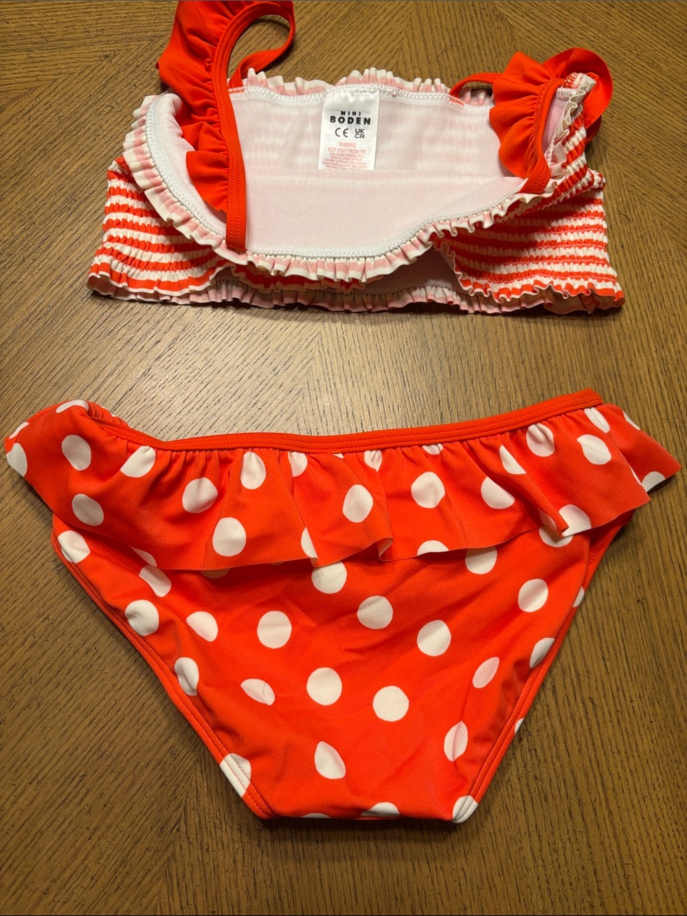 Mini Boden Red and White Striped & Polka Dot Two-Piece Swim Set - Picture 4 of 5